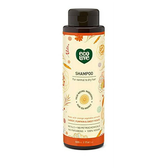 ecoLove - Natural Sulfate Free Shampoo, Chemical Free, Vegan & Cruelty Free Shampoo, Natural Dry Shampoo for Women, Organic Carrot and Pumpkin Shampoo, No SLS or Parabens, 17.6 oz