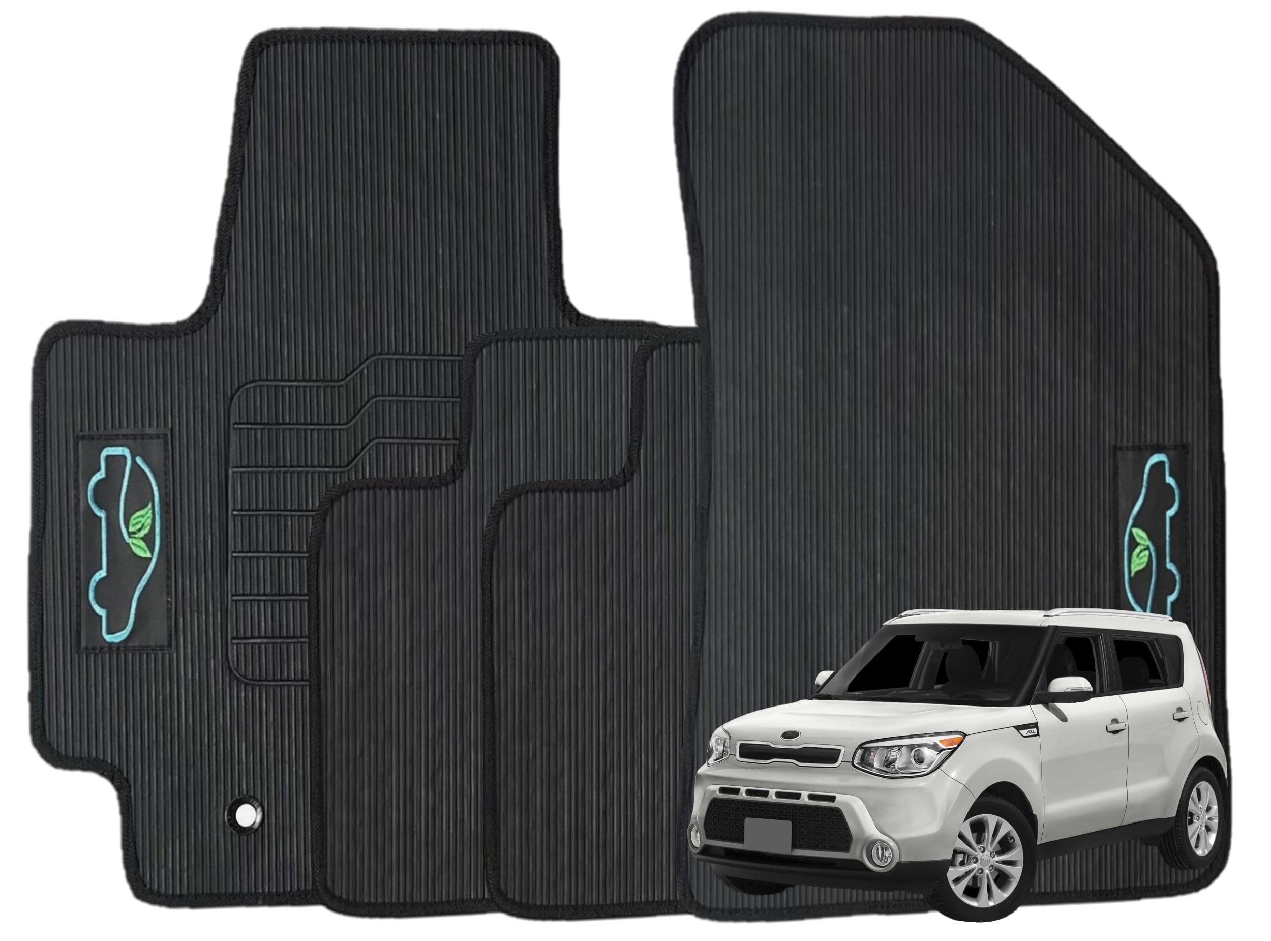 ecoMats All Weather Floor Mats Custom Fit For 2014 to 2019 Kia Soul with Safety Hooks - Front and Rear