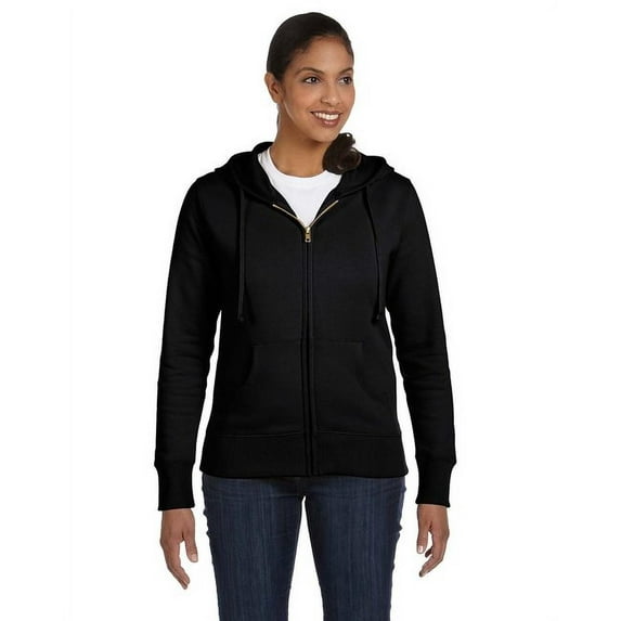 econscious Ladies' Organic/Recycled Full-Zip Hooded Sweatshirt - BLACK - XL