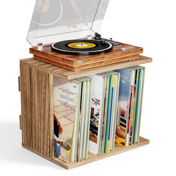 Honiway Vinyl Storage, Turntable Wall Mount for 80-100 Albums, 3-Compartment Holder, Carbonized Black