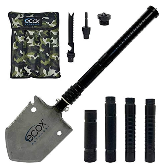 ecox Folding Shovel Survival Multitool for Camping Outdoors Shovel 4 Body Screwdriver Knife Saw Whistle Starter Can Opener Glass Shatterer all in one tool