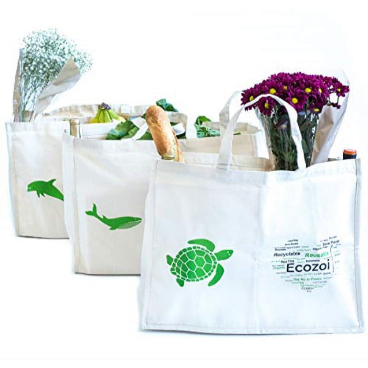 ecozoi extra large reusable organic cotton grocery bags with 6