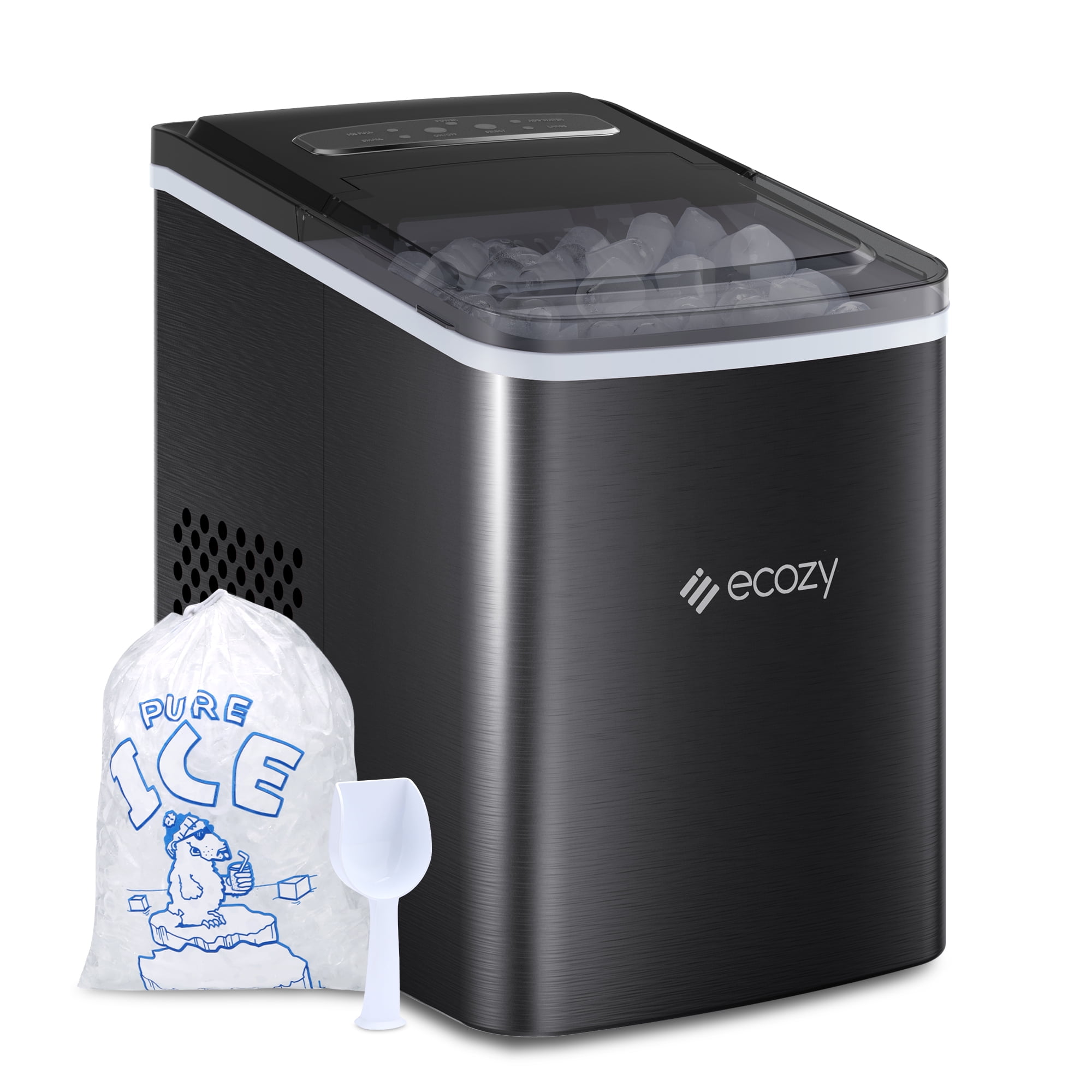 ecozy Ice Maker Countertop, 9 Cubes Ready in 6 Mins, Black