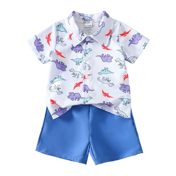 eczipvz 3t Summer Clothes Boy Toddler Baby Boy Clothes Shorts Set Dinosaur Print Shirt Short Sleeve Top Solid Shorts Summer Outfit Blue 3-4 Years