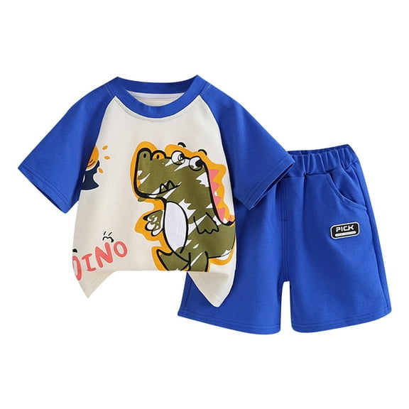 eczipvz 3t Summer Clothes Boy Toddler Baby Boy Clothes Shorts Set Dinosaur Print Shirt Short Sleeve Top Solid Shorts Summer Outfit Blue 4-5 Years