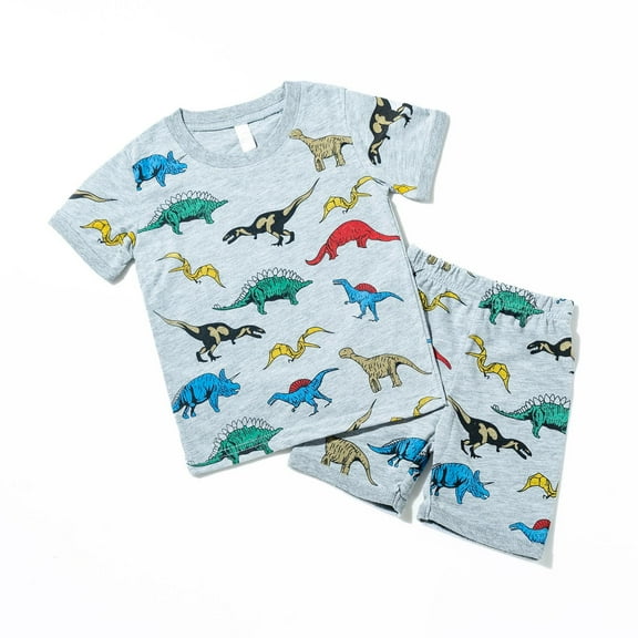 eczipvz 3t Summer Clothes Boy Toddler Baby Boy Clothes Shorts Set Dinosaur Print Shirt Short Sleeve Top Solid Shorts Summer Outfit Grey 3-4 Years