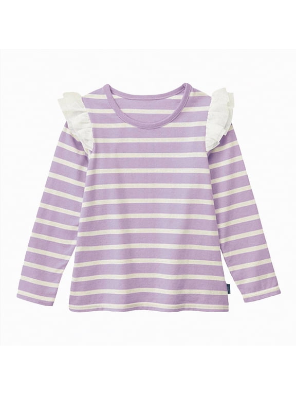 4t Girls Shirts Girls and Toddlers' Long Sleeve Ruffle T-Shirt(Purple,4-6 Years)