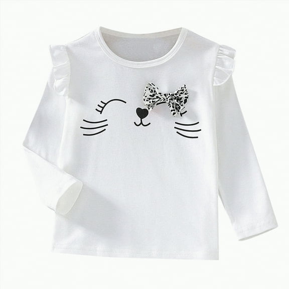 eczipvz 4t Girls Shirts Girls and Toddlers' Long Sleeve Ruffle T-Shirt(White,3-4 Years)