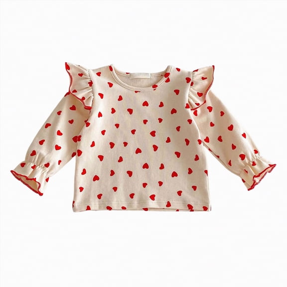 eczipvz 4t Girls Shirts Toddler Girl Shirts Ruffled Long Sleeve Baby Tee Tops, Ribbed Toddler Girl Blouse, Fall Baby Girl Clothes(Red,4-5 Years)