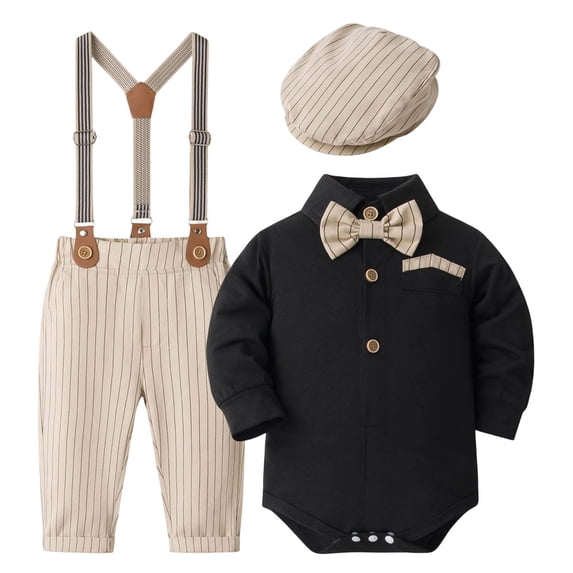 eczipvz Baby Boy Clothes Suit Boys Baptism Easter Outfits Baby Shirt+Bow Tie+Pants+Suspenders Wedding Set 9M