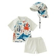 thumbnail image 1 of eczipvz Baby Boy Rash Guard Swimwear 3-Piece Swimwear Set Baby Boy Swimsuit with Hat UPF 50+ Rash Guards Short Sleeve Bathing Suit for Boys(White,3-6 Months), 1 of 9
