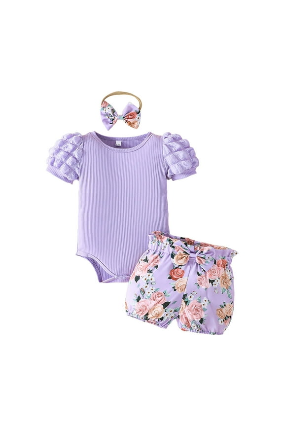 Baby Girl Clothes 12 18 Months Infant Girl Clothes Romper Shorts Set Floral Summer Outfits Cute Baby Clothes Girl Light Purple,3-6 Months