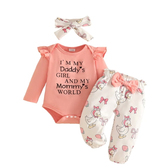 eczipvz Baby Girl Newborn Outfit Baby Girl Clothes Newborn Infant Outfits Fall Winter Cute Floral Romper Tops+Pants+Headband 18-24 Months