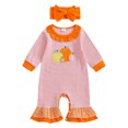 thumbnail image 1 of eczipvz Baby Girl Striped Waffle Knit Romper Set, Pumpkin Embroidery Ruffle Long Sleeve Jumpsuit with Matching Bow Headband, Fall Infant Outfit Orange 12-18 Months, 1 of 9