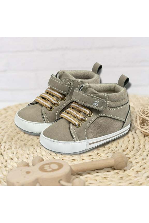 Baby Shoes Girl Non-Slip Rubber Sole High-Top PU Leather Sneakers Crib Shoes Newborn Loafers Flats Toddler Boy Shoe Beige,6