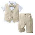 thumbnail image 1 of eczipvz Baby Toddler Boy Summer Wedding Pinstripe Vest Suit Gentleman Formal Outfits with Bow Tie, Black/Gray Khaki，4-5 Years, 1 of 8