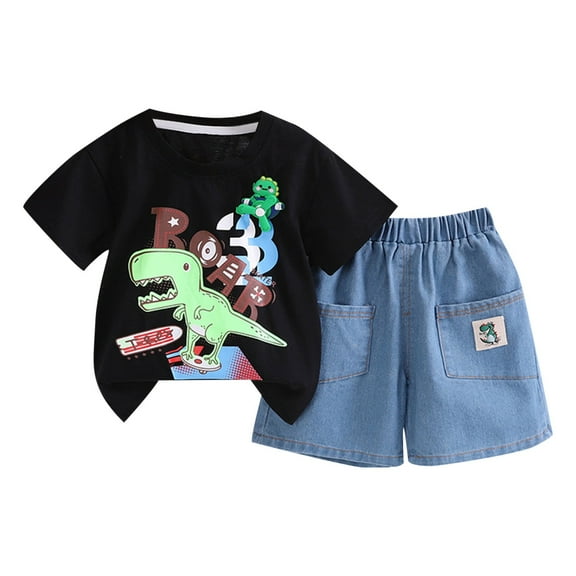 eczipvz Boy Clothes 3t Toddler Boy Clothes Boys Summer Outfits Cotton Short Sleeve T-Shirt & Shorts Set Black 3-4 Years