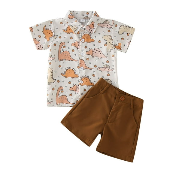 eczipvz Boys Summer Outfits Toddler Boy Clothes Kids Summer Cotton Outfits Shirt Short Sets Brown 3-4 Years