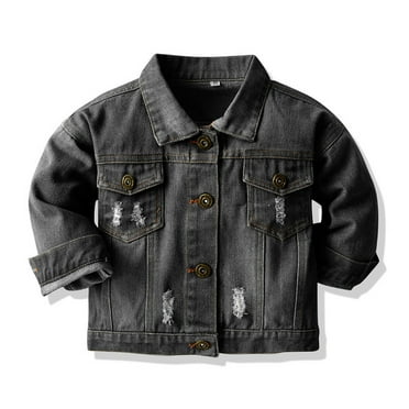 eczipvz Boys' denim jacket with buttons, beautiful and fashionable, easy to match Black,100
