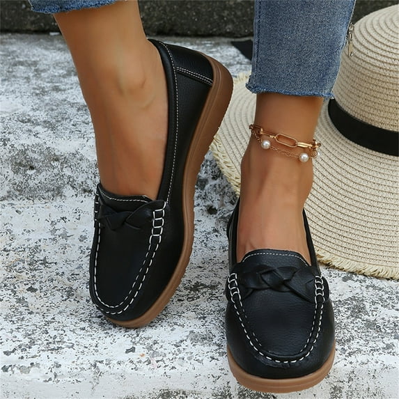 eczipvz Casual Shoes for Women Women's Knitted Flat Shoes Comfort Loafers Women Footwear Slip On Casual Breathable Mesh Walking Shoes Female Round Toe,Black
