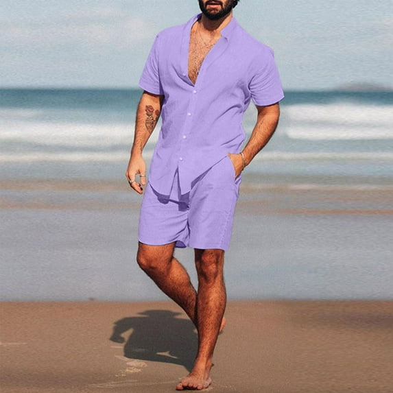 eczipvz Casual Suits for Men Men's Polo Shirt and Shorts Set Summer Outfits Casual Short Sleeve Polo Suit for Men 2 Piece Shorts Tracksuit Set Purple,M