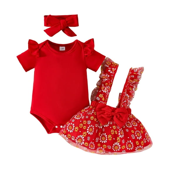 eczipvz Cute Baby Girl Clothes Baby Girl Clothes Romper Shorts Set Floral Summer Outfits Cute Baby Girl Clothing Red,3-6 Months