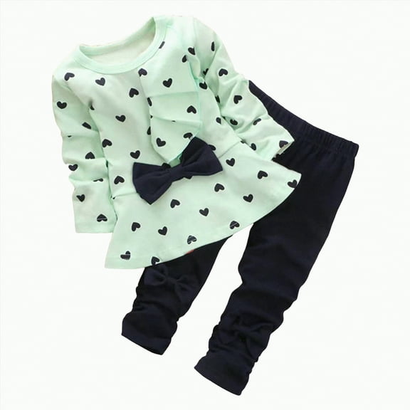 eczipvz Cute Toddler Baby Girls Clothes 3Months Set Long Sleeve T-Shirt and Pants Kids 2pcs Outfit(Mint Green,18-24 Months)