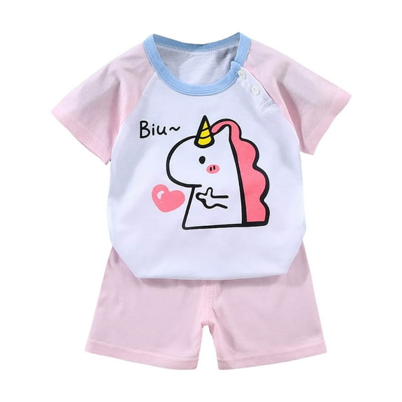 eczipvz Dinosaur Clothes for Boys Dinosaur Clothes Cartoon Cotton Summer Short Sleeve T-Shirt and Shorts Kids Outfit Set Light Pink,6-12 Months