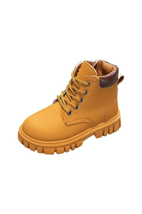 Dress Boots Girls Ankle Boots Side Zipper Lace Up Work Boot Combat Booties Boots Boys (Brown,10.5 Little Kid)