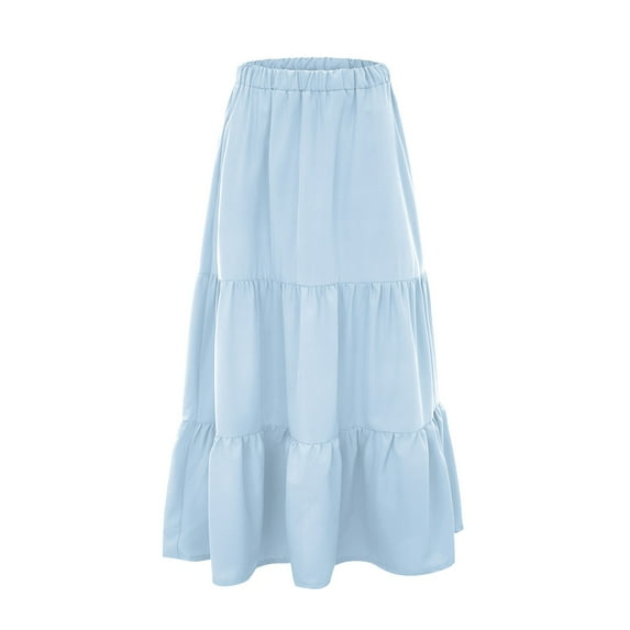 eczipvz Fringe Skirt Flowy Printing Boho Swing Waist Pocket Tiered Women Elastic Dress Pleated A Skirt Beach Summer Long Line Swim Skirt Blue,XXL