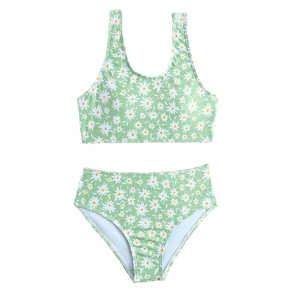 eczipvz Girl Bikini Teen Girls' Swimsuits Two-Piece V-Neck Bikini Adjustable Shoulder Straps Swimsuit Kids Bikini with Chest Pad(Green,11-12 Years)