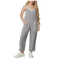 thumbnail image 1 of eczipvz Girl's Casual Sleeveless Jumpsuits Spaghetti Straps Long Overalls With Pockets Summer Clothes for Teen Girls Grey|13-14 Years, 1 of 7