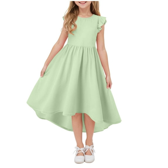 eczipvz Girl's Easter Dress Summer Dresses Smocked Flutter Sleeve A-Line Sundresses Swing Mini Casual Party Dresses Light Green,13-14 Years