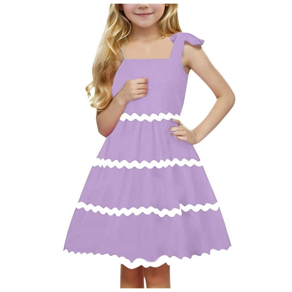 eczipvz Girl's Easter Dress Summer Dresses Smocked Flutter Sleeve A-Line Sundresses Swing Mini Casual Party Dresses Size 3-14 Years Purple,13-14 Years