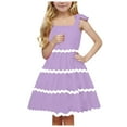 thumbnail image 1 of eczipvz Girl's Easter Dress Summer Dresses Smocked Flutter Sleeve A-Line Sundresses Swing Mini Casual Party Dresses Size 3-14 Years Purple,3-4 Years, 1 of 4