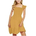thumbnail image 1 of eczipvz Girl's Easter Dress Summer Dresses Smocked Flutter Sleeve A-Line Sundresses Swing Mini Casual Party Dresses Size 3-14 Years Yellow,5-6 Years, 1 of 4