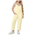 thumbnail image 1 of eczipvz Girls Casual Jumpsuits Spaghetti Strap Sleeveless Loose Romper Long Pants with Pockets Kids Clothes 7 Year Old Girl Clothes Beige|11-12 Years, 1 of 7