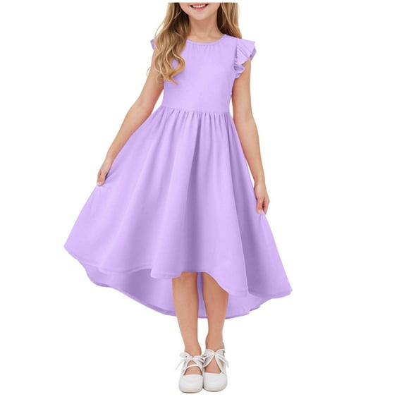eczipvz Girls Easter Dress Maxi Summer Short Flutter Sleeve Casual Dress Purple,5-6 Years