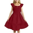 thumbnail image 1 of eczipvz Girls Easter Dress Maxi Summer Short Flutter Sleeve Casual Dress Red,11-12 Years, 1 of 5