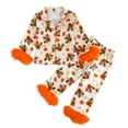 thumbnail image 1 of eczipvz Girls' Pajama Sets Girls Cotton Blend Pajamas Cute Print Long Sleeve Set Soft Cotton Blend Crew Neck Long Or Pants Orange,2-3 Years, 1 of 6