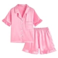 thumbnail image 1 of eczipvz Girls Pajamas Satin Pajama Set Silk Pjs Short Sleeve Sleepwear Loungewear Clothes Set Pink 4-5 Years, 1 of 7