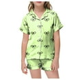 thumbnail image 1 of eczipvz Girls Pajamas Silk Satin Pajama Set Short Sleeve Button down Sleepwear Soft Cute Pjs with Ruffle Shorts Kids 2 Piece Loungewear Light Green 10-11 Years, 1 of 5