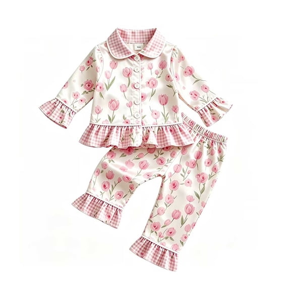 eczipvz Girls Pjs Set Girls Pajamas Snug Long Sleeve Pjs Sets Soft Cotton Blend Pajamas Girls Love Breathable And Lightweight Red,3-4 Years