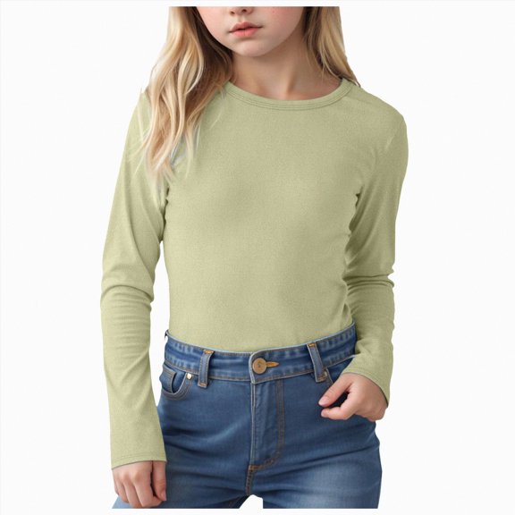 eczipvz Girls Shirts Size 10-12 Girls Long Sleeve T Shirts Kids Crewneck Fall Winter Tops Basic Tees(Green,13-14 Years)