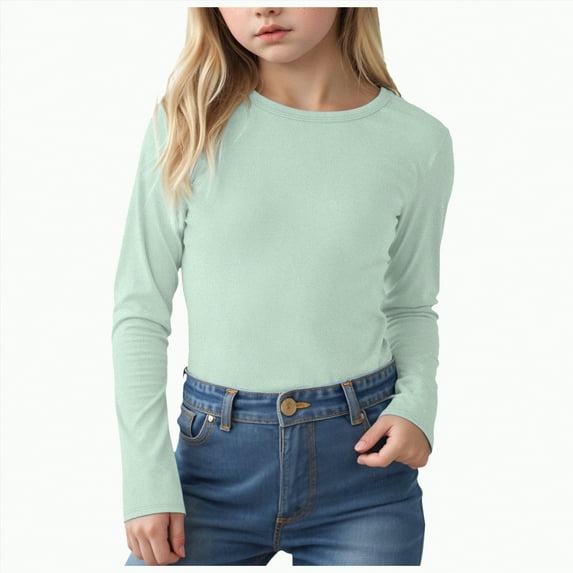 eczipvz Girls Shirts Size 10-12 Girls Long Sleeve T Shirts Kids Fall Tops Crewneck Basic Tees(Light Blue,13-14 Years)