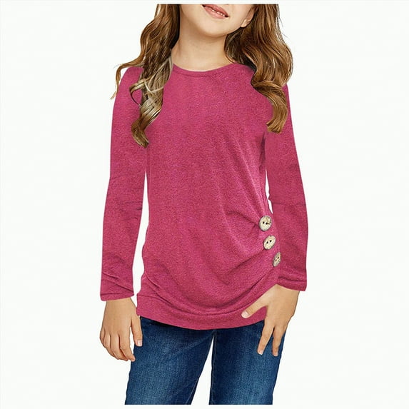 eczipvz Girls Shirts Size 7-8 Girls Casual Long Sleeve Sweatshirt Crew Neck Cute Pullover Relaxed Fit Tops(Hot Pink,8-9 Years)