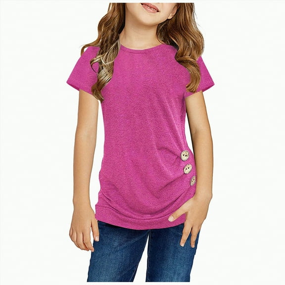 eczipvz Girls Size 10 Clothes Girls Casual Tunic Tops Knot Front Short Sleeve Loose Soft Blouse T-Shirt(Hot Pink,8-9 Years)