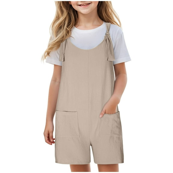 eczipvz Girls Sleeveless Jumpsuit Girl's Casual Sleeveless Jumpsuits Spaghetti Straps Long Overalls With Pockets Khaki,9-10 Years