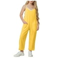 thumbnail image 1 of eczipvz Girls Summer Sleeveless Casual Romper Spaghetti Strap Shorts Jumpsuit with Pockets Overalls for Girls Yellow|13-14 Years, 1 of 7