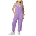 thumbnail image 1 of eczipvz Girls Wide Leg Jumpsuit Kids Casual Sleeveless Romper Spaghetti Strap Overalls with Pockets Girls Romper Purple|5-6 Years, 1 of 7